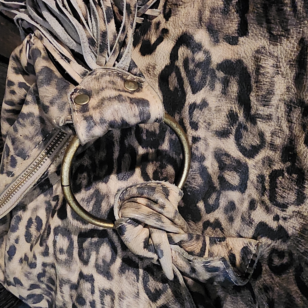 Leather Leopard Print Fringe Women's Bag - Picture 16 of 16